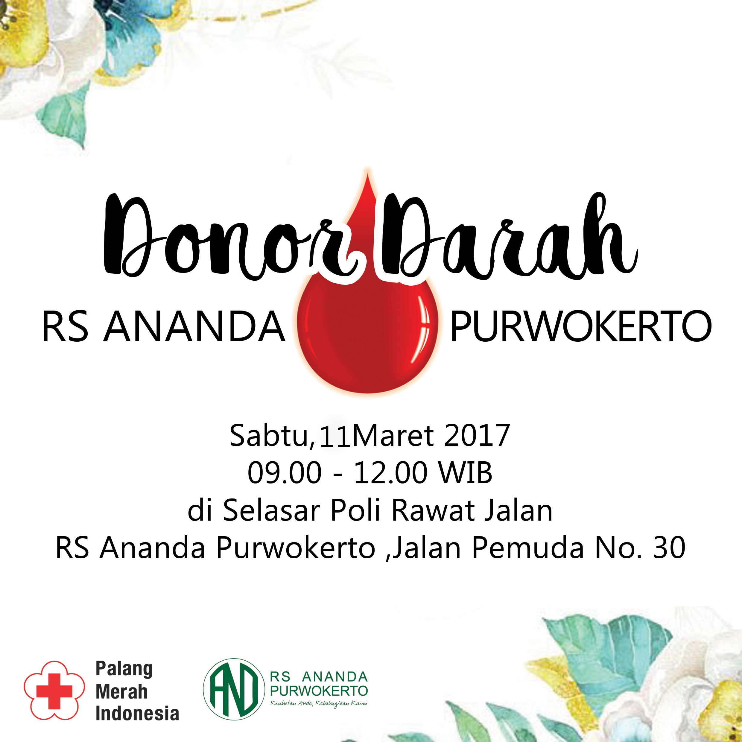 Ikuti Donor Darah bersama RS Ananda Purwokerto, Sabtu 11 Maret 2017 donor darah